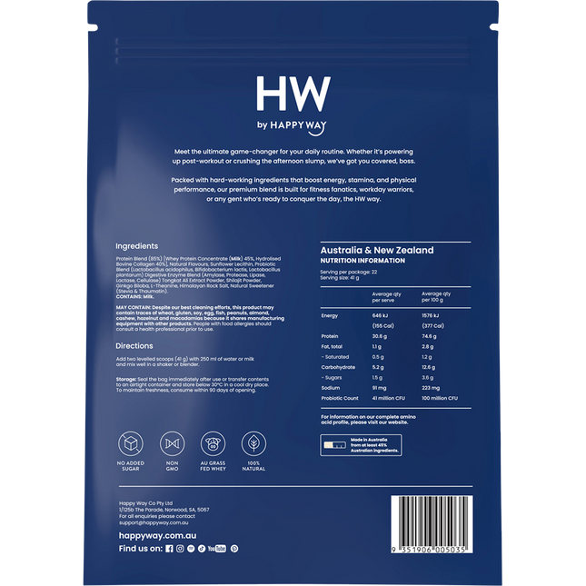 Premium vanilla whey protein by Happy Way packaging