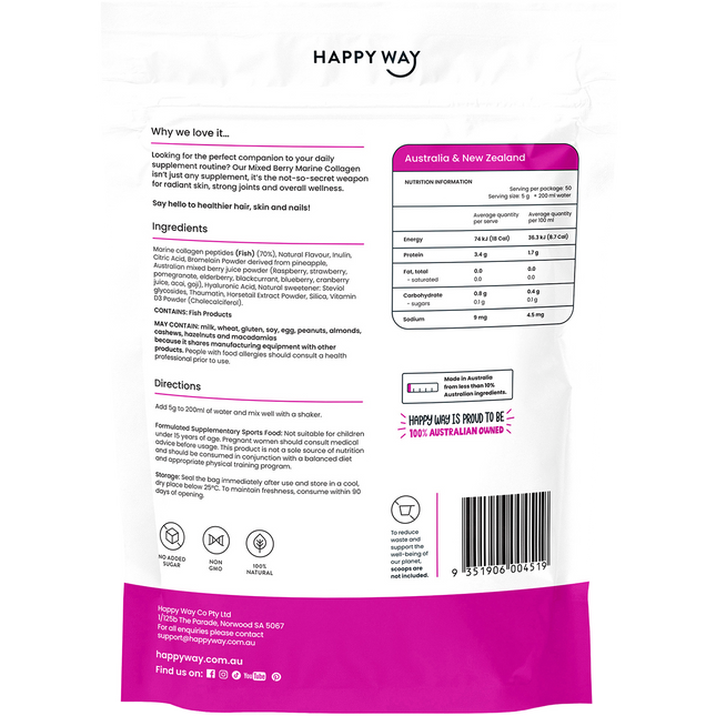 Happy Way marine collagen plus vitamin D mixed berry collagen supplement for daily wellness