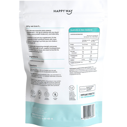 Happy Way creatine powder monohydrate unflavoured performance support for workouts