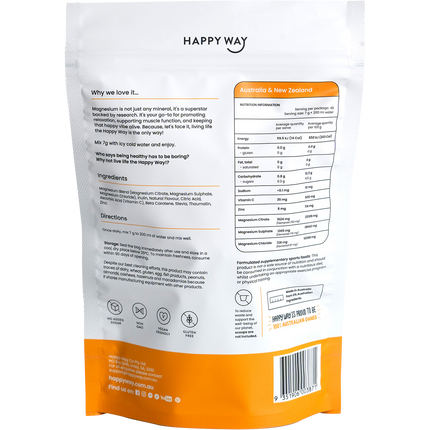 Happy Way magnesium powder orange refreshing daily wellness support