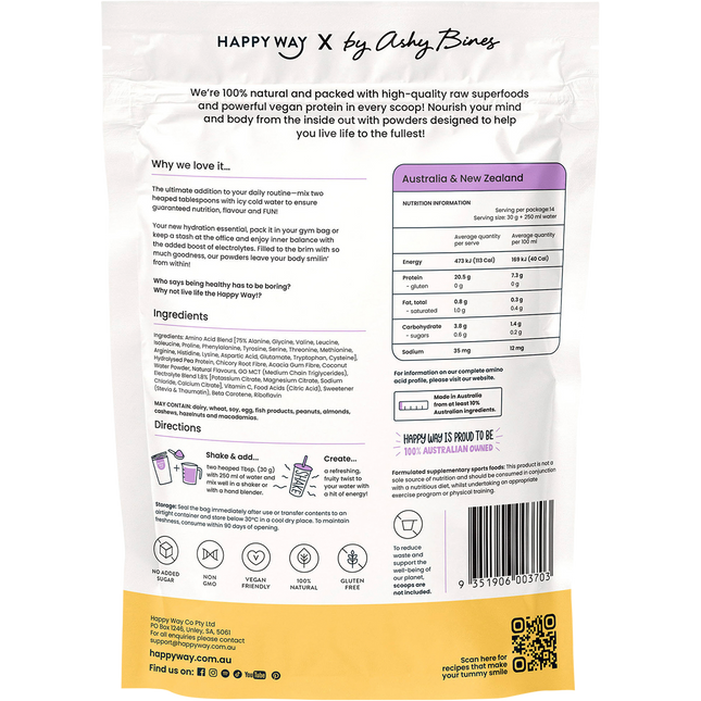 Happy Way Ashy Bines vegan protein water passionfruit for refreshing protein hydration