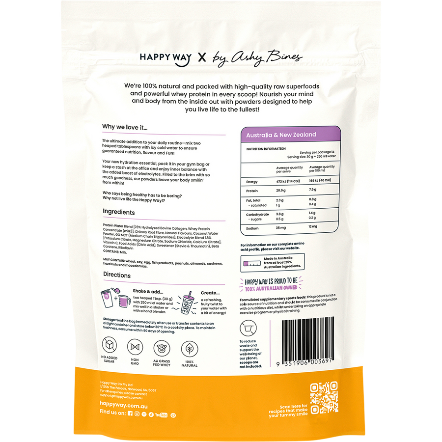 Happy Way whey protein water passionfruit refreshing protein hydration beverage