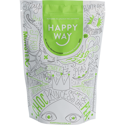 Happy Way pea protein powder chocolate plant based protein for smoothies and muscle support