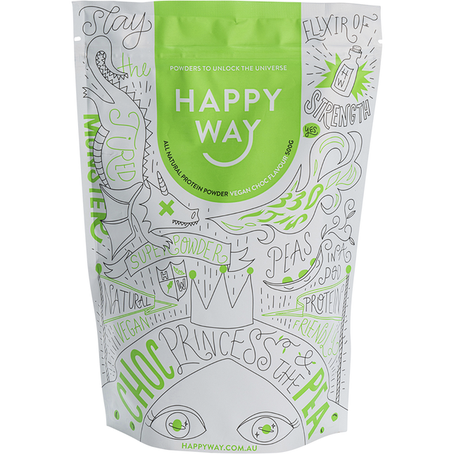 Happy Way pea protein powder chocolate plant based protein for smoothies and muscle support