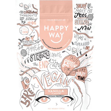 Happy Way pea protein powder vanilla plant based protein for smoothies and muscle support