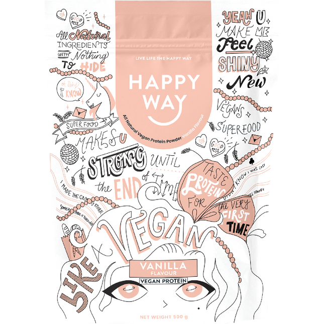 Happy Way pea protein powder vanilla plant based protein for smoothies and muscle support