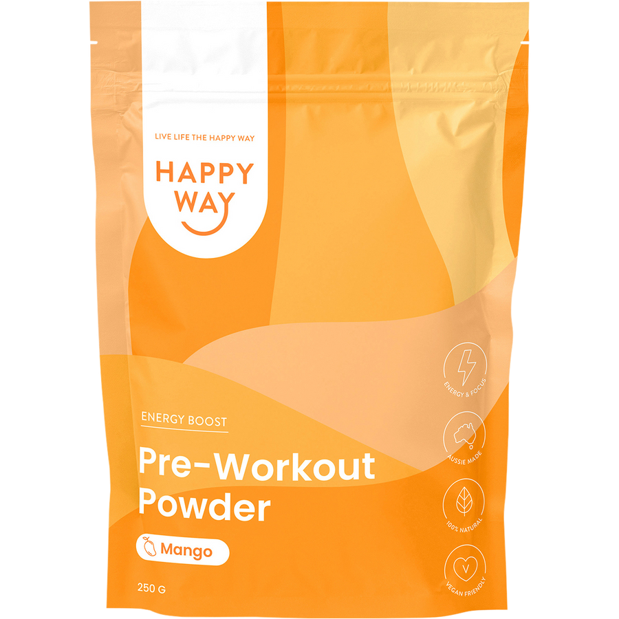 Happy Way pre workout powder mango for energy focus and workout performance