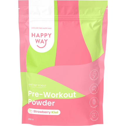 Happy Way pre workout powder strawberry kiwi for energy focus and workout performance