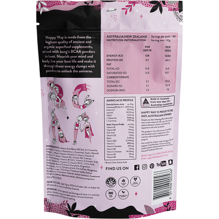 Happy Way BCAA powder raspberry amino acids for strength stamina and recovery