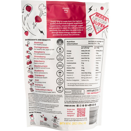 Happy Way super reds powder raspberry daily greens and reds superfood supplement