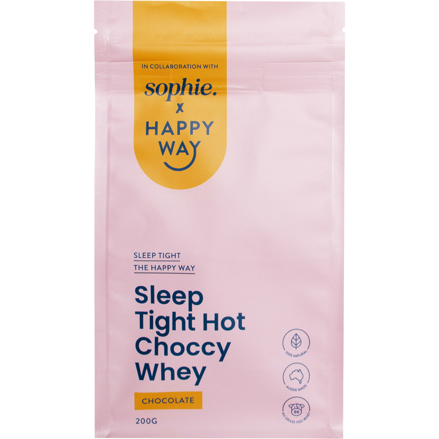 Happy Way Sophie's Sleep Tight Hot Choccy Whey protein for night time recovery