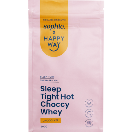 Happy Way Sophie's Sleep Tight Hot Choccy Whey protein for night time recovery