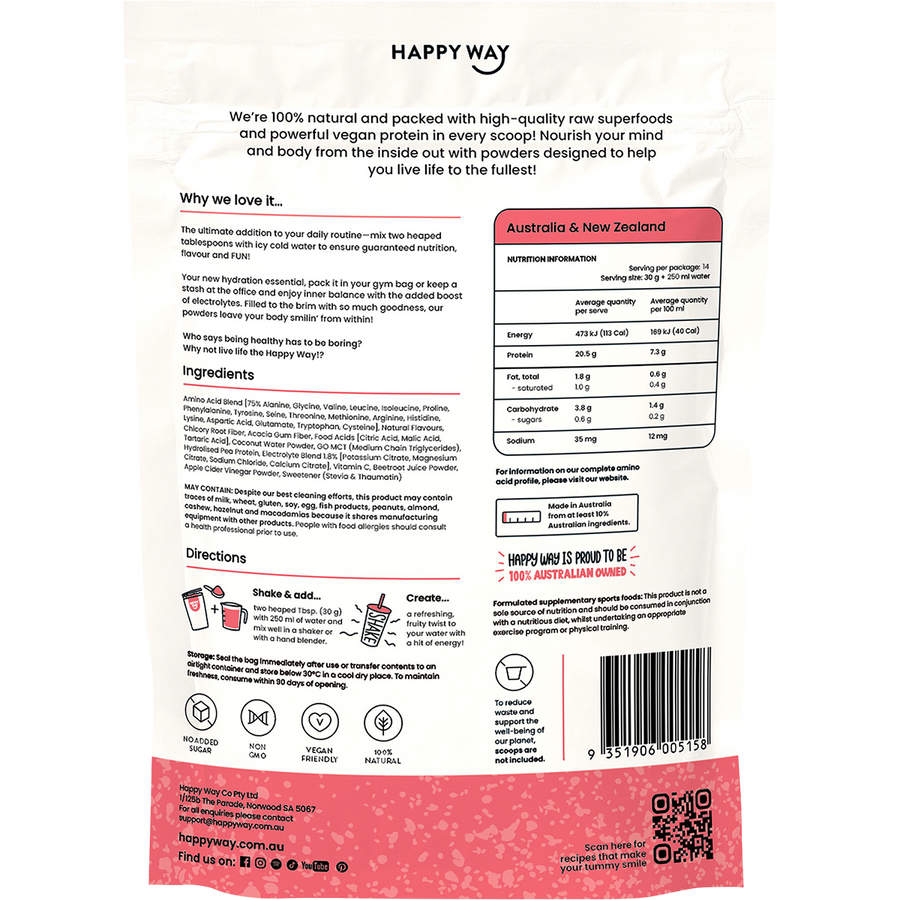 Happy Way vegan protein water powder sour berry refreshing dairy free protein drink