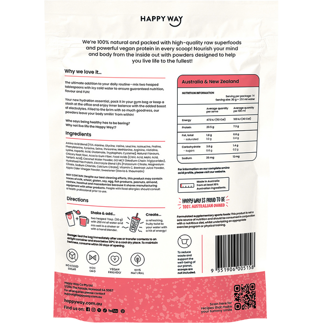 Happy Way vegan protein water powder sour berry refreshing dairy free protein drink