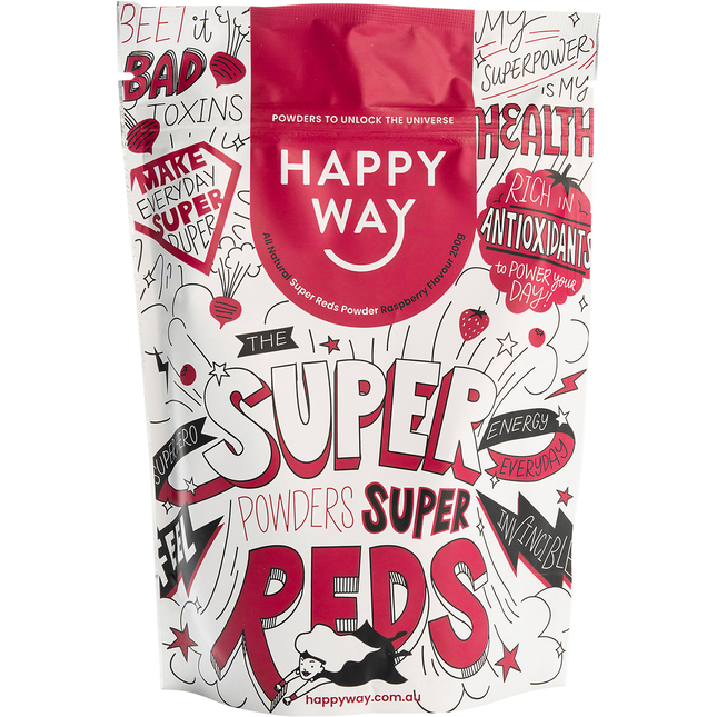 Happy Way super reds powder raspberry antioxidant blend for energy and vitality