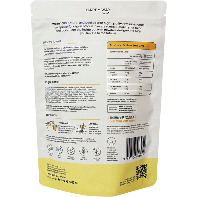 Happy Way vegan protein water tropical crush refreshing protein hydration beverage