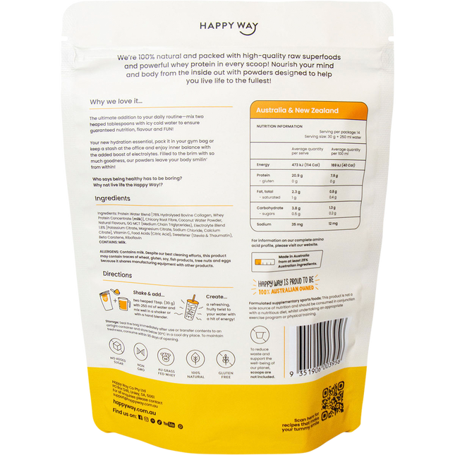 Happy Way whey protein water Tropical Crush refreshing protein hydration beverage