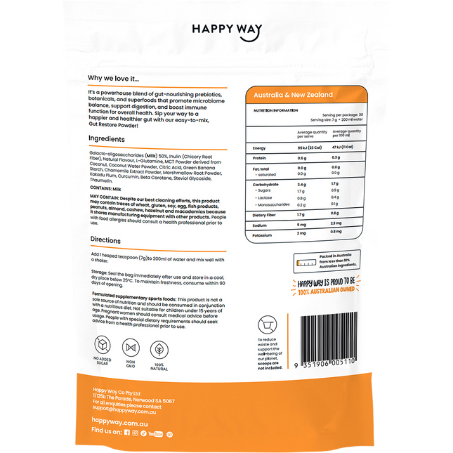 Happy Way gut restore tropical powder for gut balance and daily digestive wellness