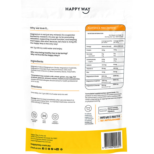 Happy Way magnesium powder tropical refreshing daily wellness support