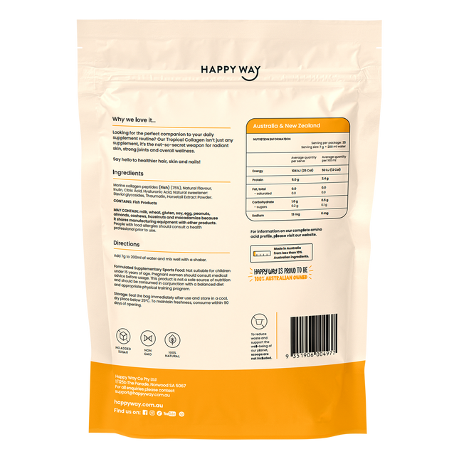 Happy Way marine collagen powder tropical easy to mix collagen supplement for daily beauty and wellness