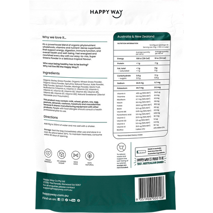 Happy Way super greens powder tropical plant based greens supplement for energy and vitality