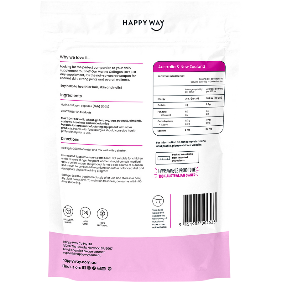 Happy Way marine collagen unflavoured easy to mix collagen supplement for daily wellness