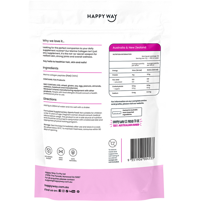Happy Way marine collagen unflavoured easy to mix collagen supplement for daily wellness