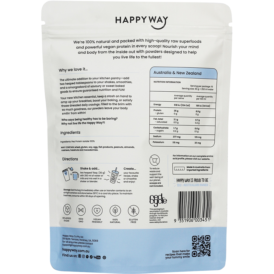 Happy Way vegan protein powder flavourless dairy free protein for everyday use