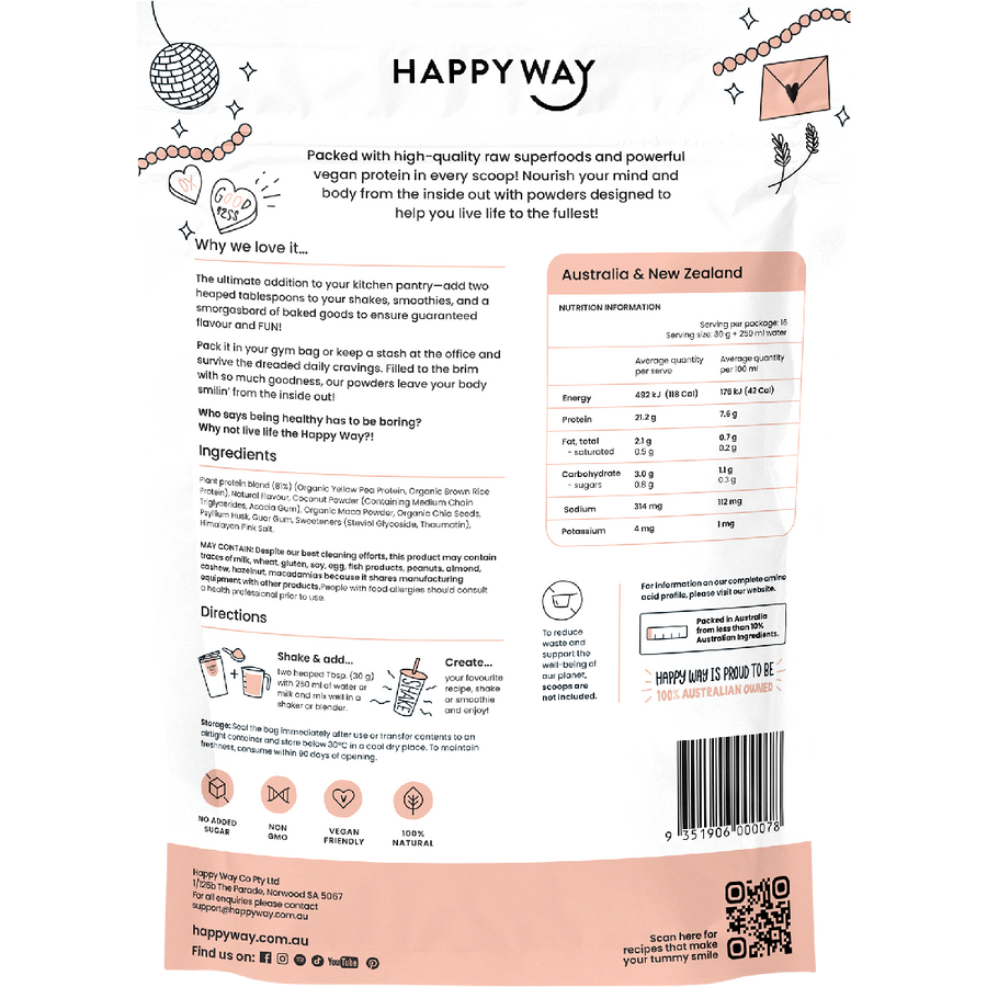 Happy Way pea protein powder vanilla dairy free protein for shakes baking and recipes