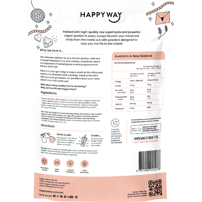 Happy Way pea protein powder vanilla dairy free protein for shakes baking and recipes