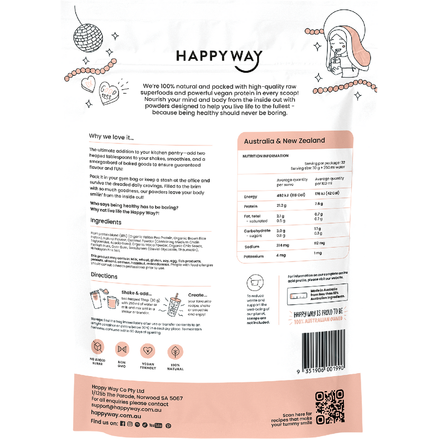 Happy Way vegan protein powder vanilla dairy free protein for daily nutrition and recovery