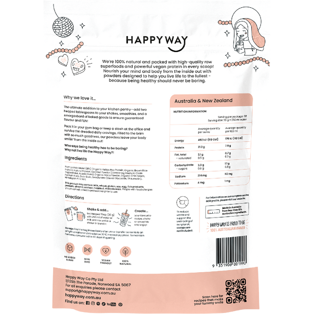 Happy Way vegan protein powder vanilla dairy free protein for daily nutrition and recovery