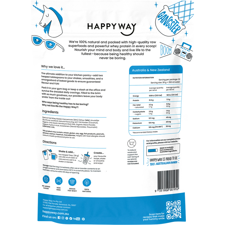 Happy Way whey protein powder vanilla smooth flavour for shakes and daily nutrition