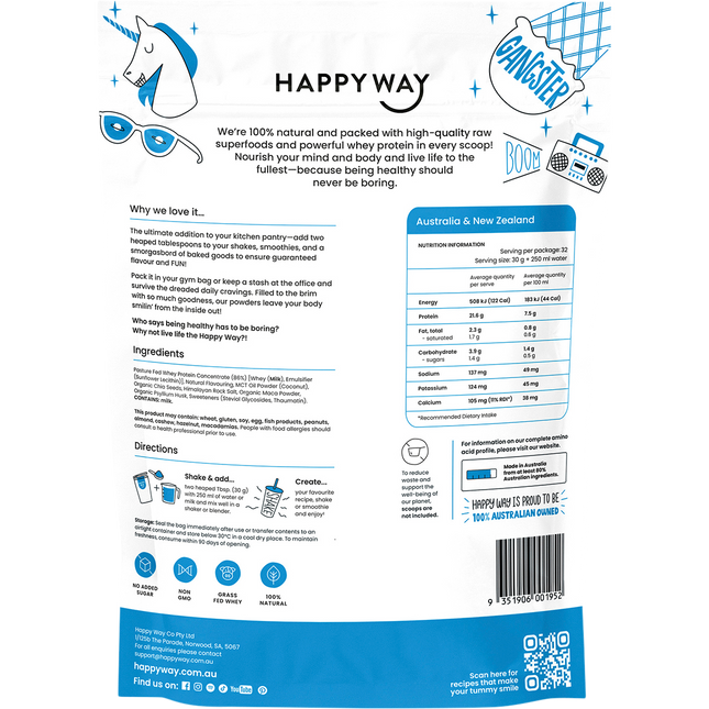 Happy Way whey protein powder vanilla smooth flavour for shakes and daily nutrition