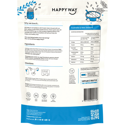 Happy Way whey protein quick oats vanilla creamy flavour for daily nutrition and recovery