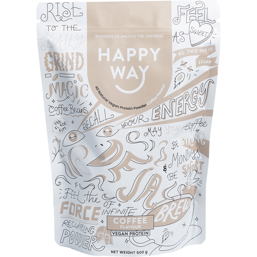 Happy Way vegan protein powder coffee plant based protein with coffee flavour for recovery