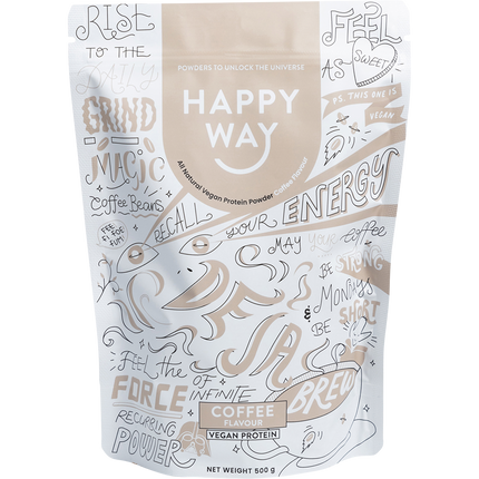 Happy Way vegan protein powder coffee plant based protein with coffee flavour for recovery