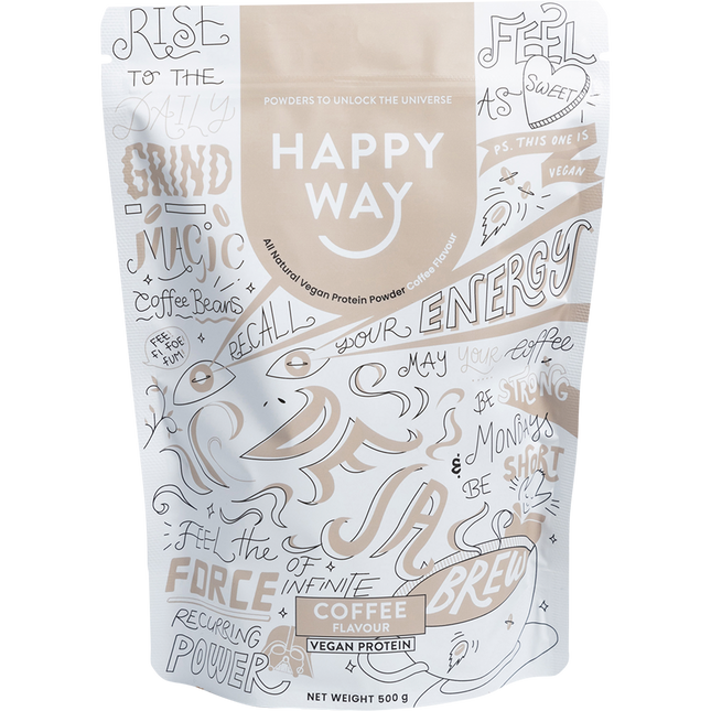 Happy Way vegan protein powder coffee plant based protein with coffee flavour for recovery