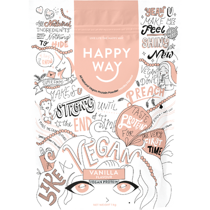 Happy Way vegan protein powder vanilla plant based protein for shakes and muscle support