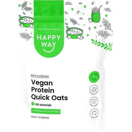 Happy Way vegan protein quick oats chocolate for healthy breakfast and plant based nutrition