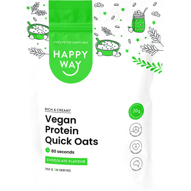 Happy Way vegan protein quick oats chocolate for healthy breakfast and plant based nutrition
