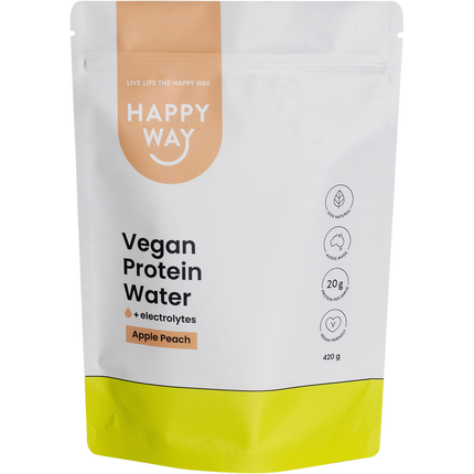 Happy Way vegan protein water apple peach plant based protein hydration drink