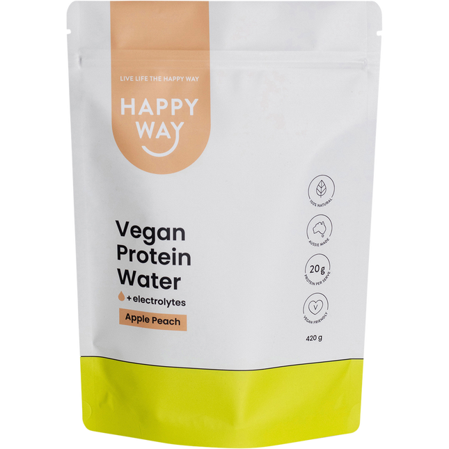 Happy Way vegan protein water apple peach plant based protein hydration drink
