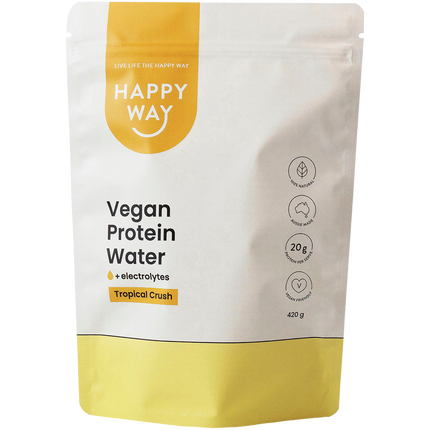 Happy Way vegan protein water tropical crush plant-based protein hydration drink