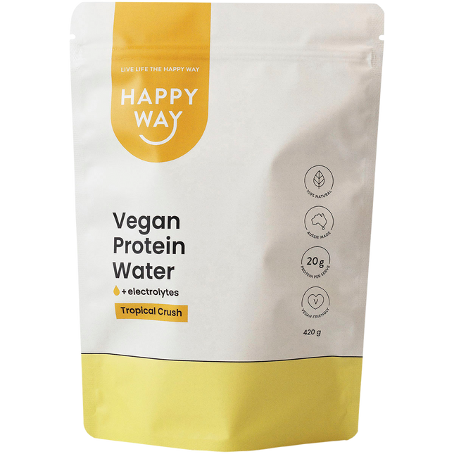 Happy Way vegan protein water tropical crush plant-based protein hydration drink