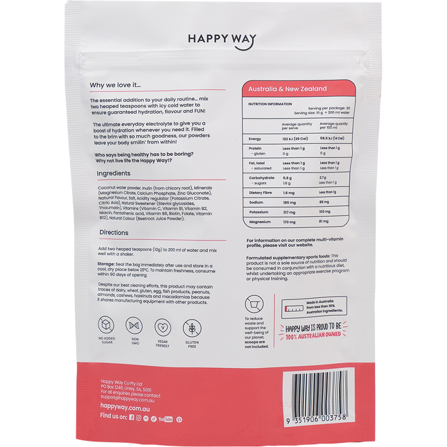 Happy Way electrolyte powder watermelon refreshing hydration support for active lifestyle