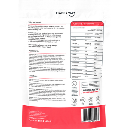 Happy Way watermelon pre workout powder for strength stamina and gym performance