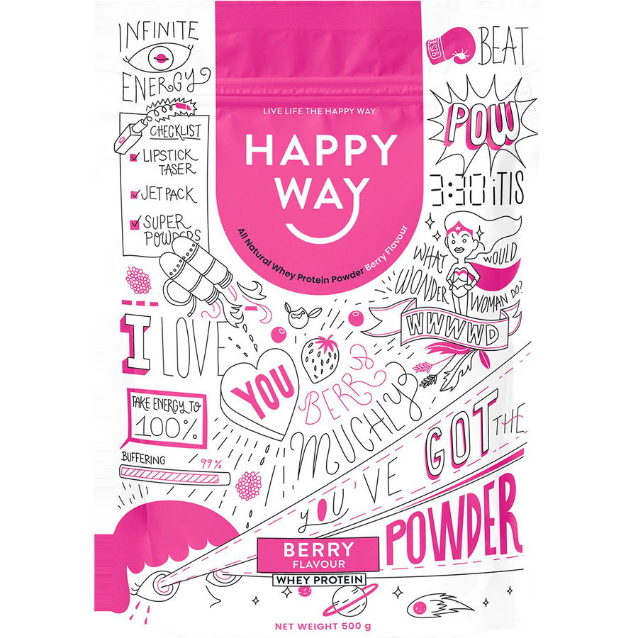Happy Way whey protein powder berry for muscle recovery and lean protein support