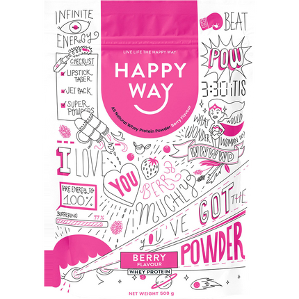 Happy Way whey protein powder berry for muscle recovery and lean protein support