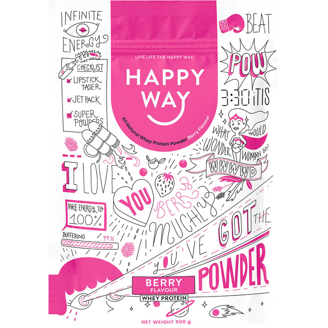 Happy Way whey protein powder berry for muscle recovery and lean protein support